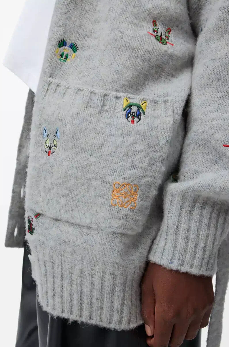 cardigan con cintura in lana grigiomulticolore