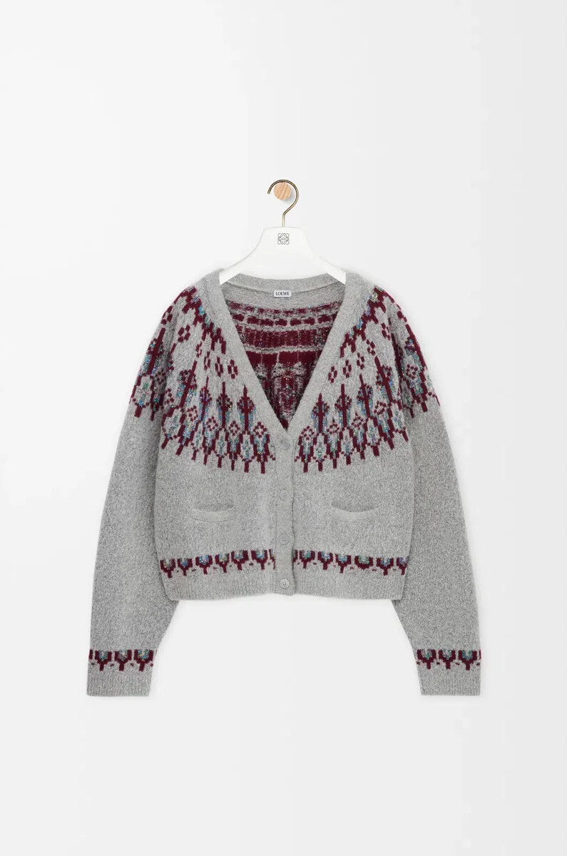 cardigan in misto lana grigio chiaromulticolore