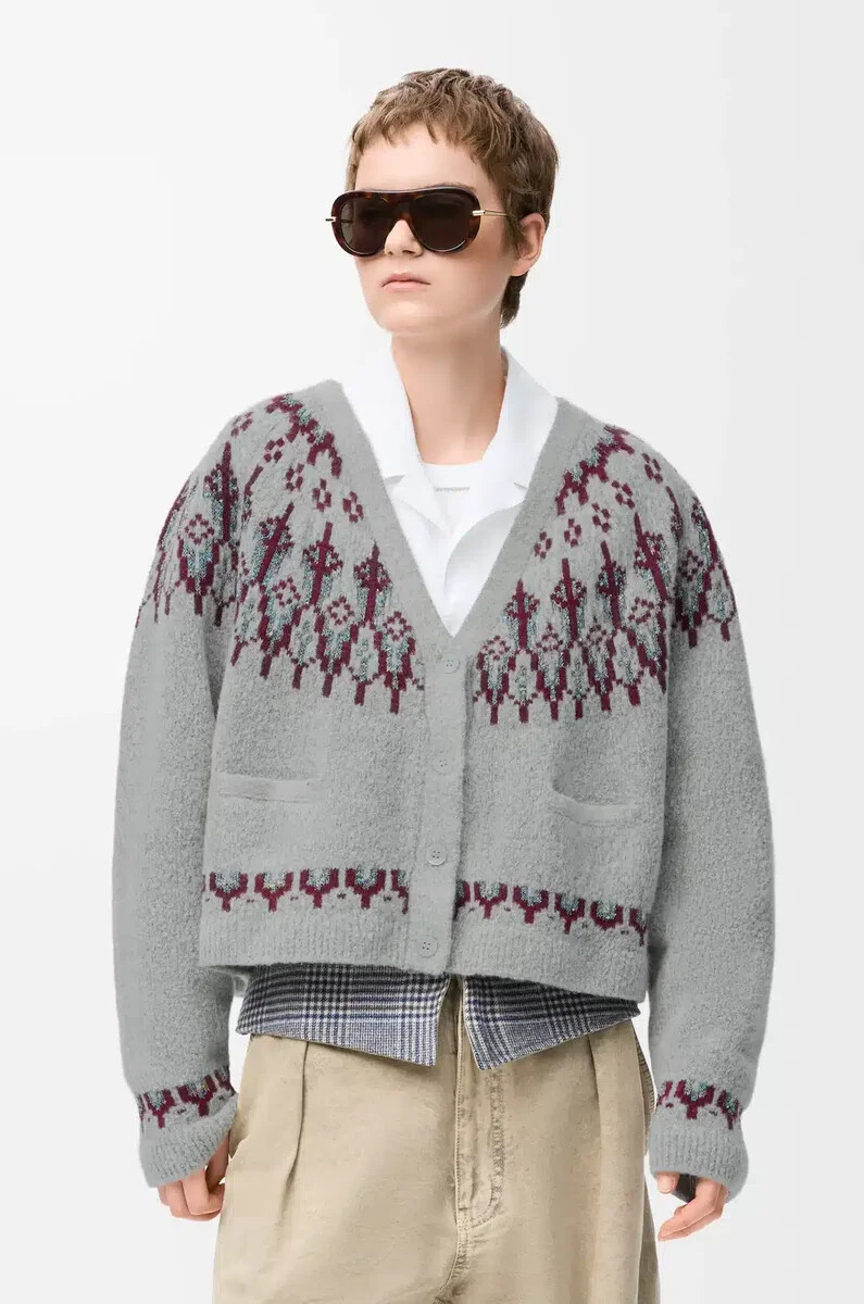 cardigan in misto lana grigio chiaromulticolore