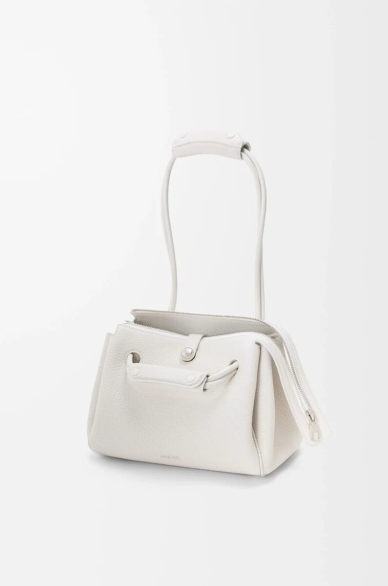 piccola borsa madrid in morbida pelle di vitello grana soft white