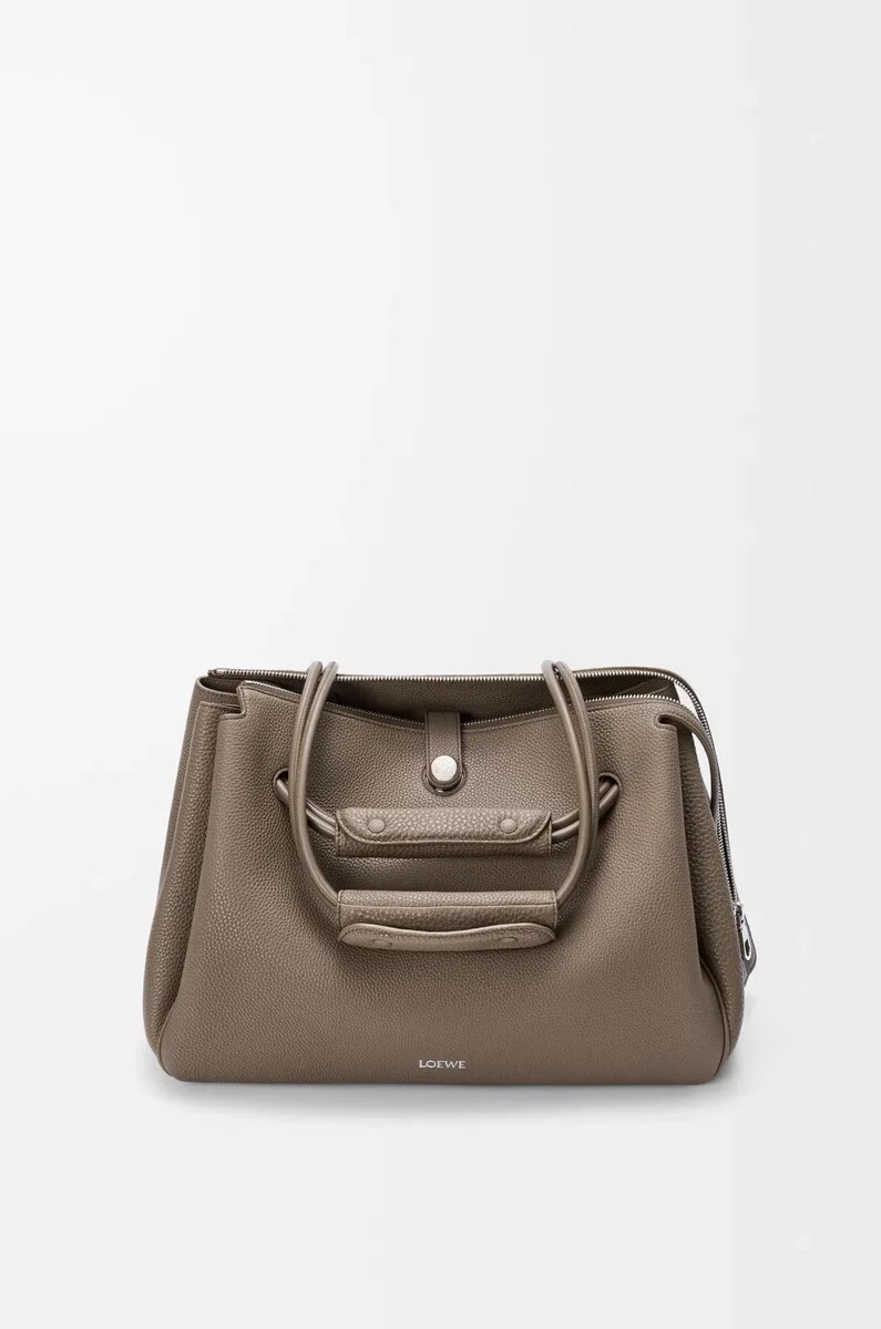 borsa madrid grande in morbida pelle di vitello grana taupe