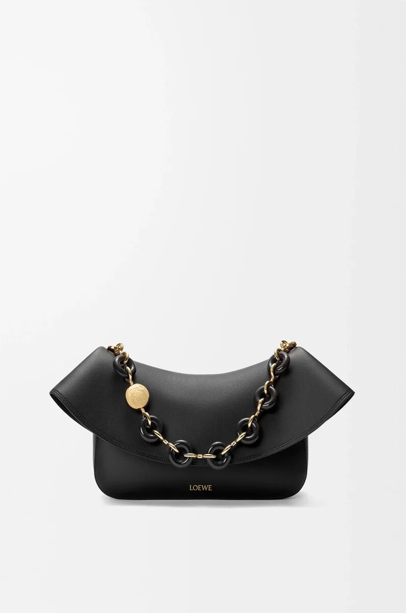 borsa ola media in pelle di vitello liscia nero
