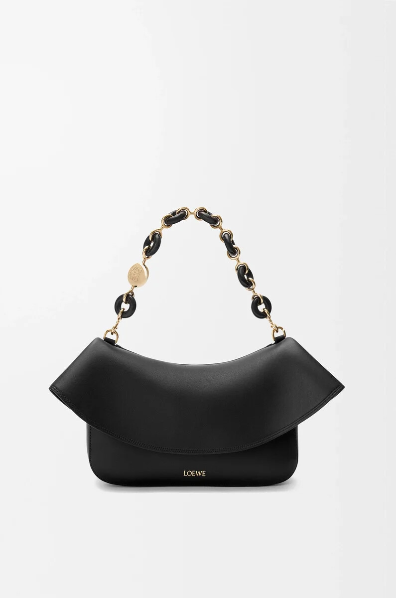 borsa ola media in pelle di vitello liscia nero