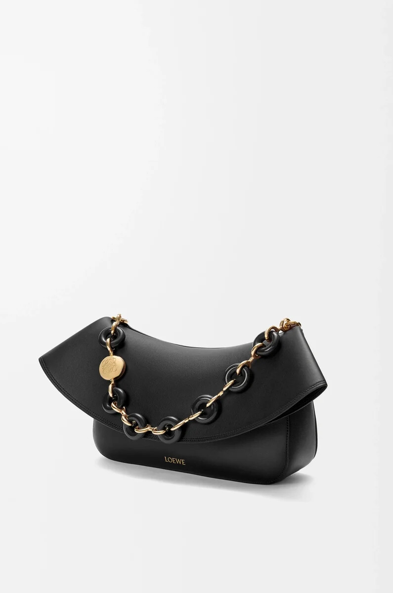 borsa ola media in pelle di vitello liscia nero