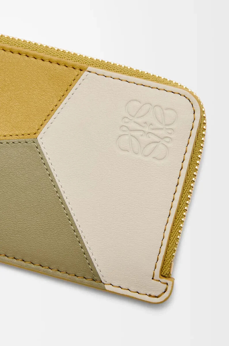 porta carte con monete puzzle in pelle di vitello classica color zenzerosale marino