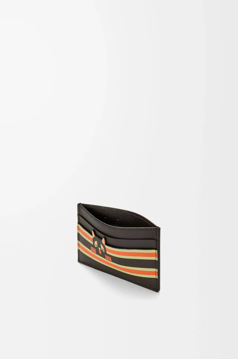 portacarte semplice futurist cat in pelle di vitello classica color tortora scuroarancione