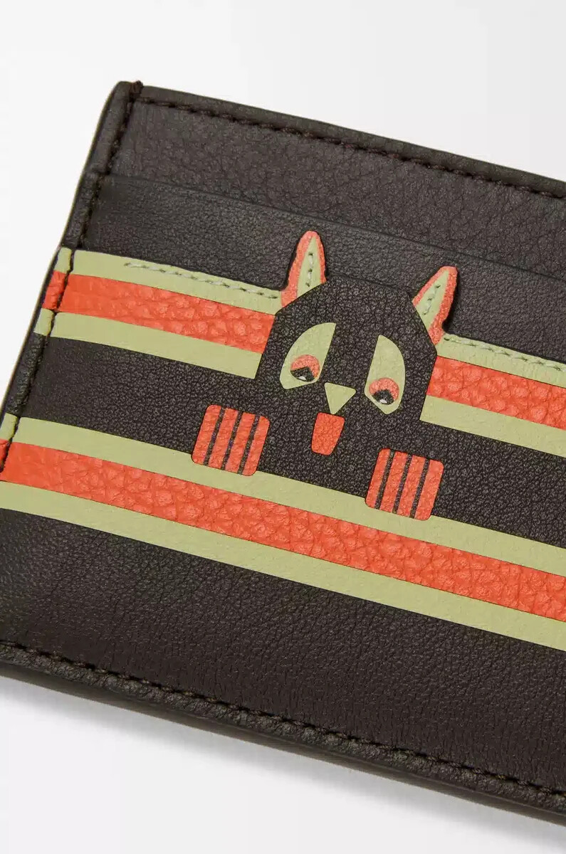 portacarte semplice futurist cat in pelle di vitello classica color tortora scuroarancione