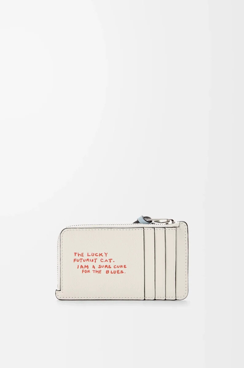 porta carte futurist cat in pelle di vitello classica soft white