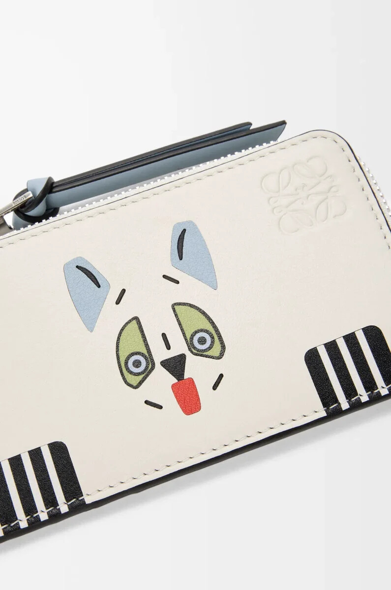 porta carte futurist cat in pelle di vitello classica soft white