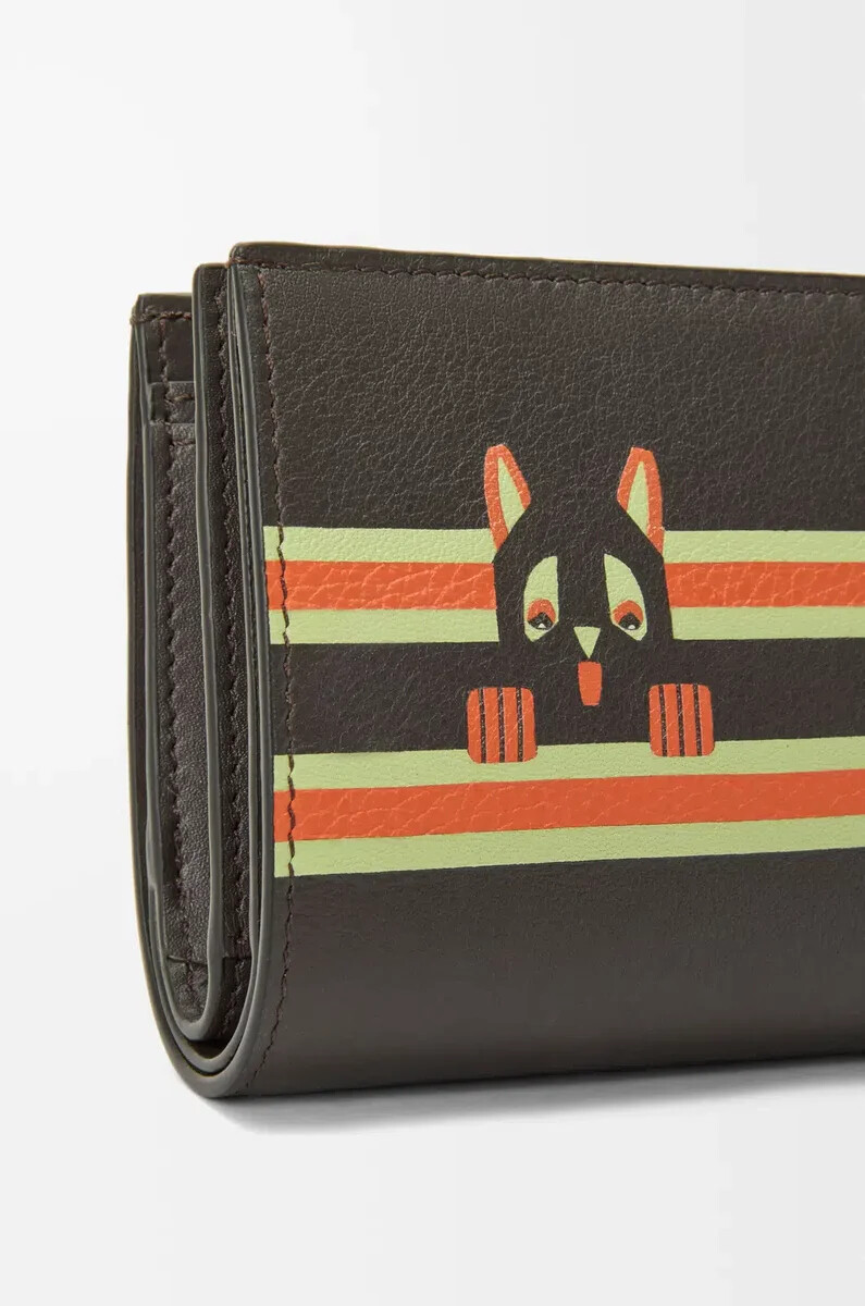 portafoglio compatto futurist cat in pelle di vitello classica dark taupearancione