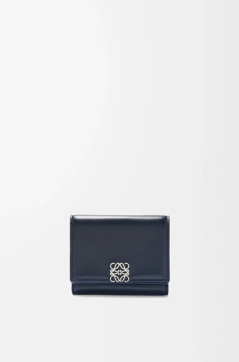 portafoglio trifold puffer anagram in pelle di vitello nappa lucida deep navy