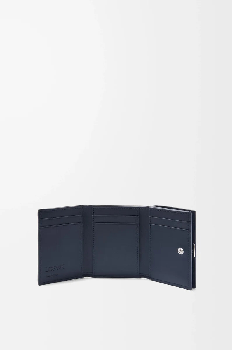 portafoglio trifold puffer anagram in pelle di vitello nappa lucida deep navy