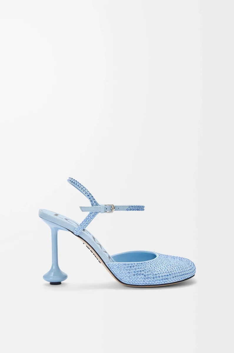 décolleté toy con cinturino alla caviglia in camoscio decorato con strass baby blue