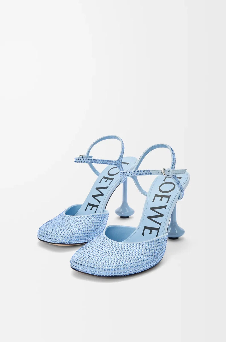 décolleté toy con cinturino alla caviglia in camoscio decorato con strass baby blue