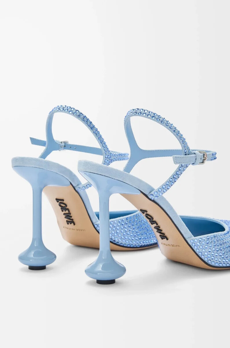 décolleté toy con cinturino alla caviglia in camoscio decorato con strass baby blue