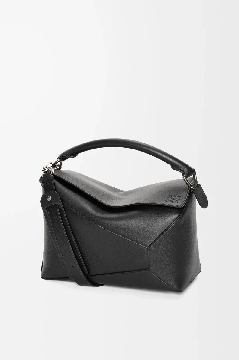 borsa puzzle edge media in pelle di vitello classica nero