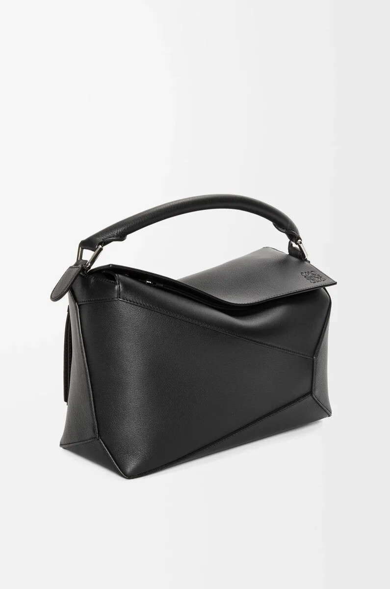 borsa puzzle edge media in pelle di vitello classica nero