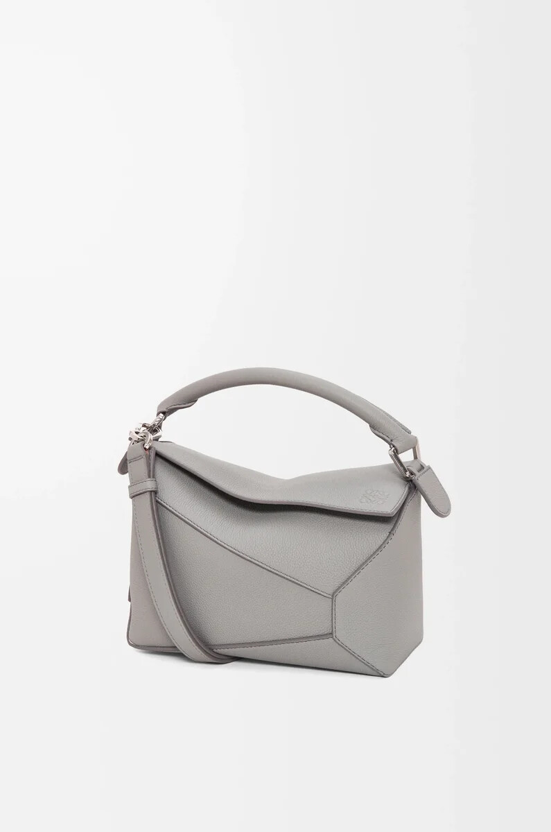 borsa puzzle edge piccola in morbida pelle di vitello granata grigio perla