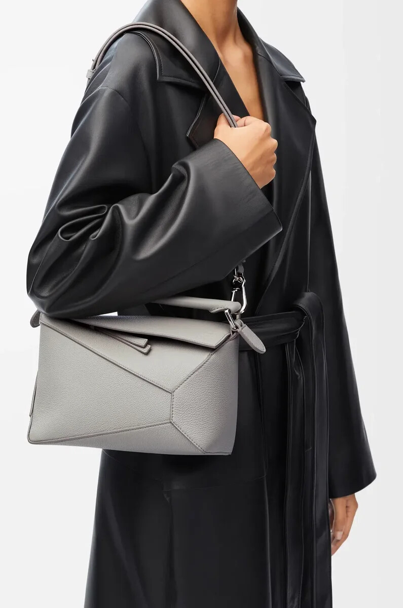 borsa puzzle edge piccola in morbida pelle di vitello granata grigio perla
