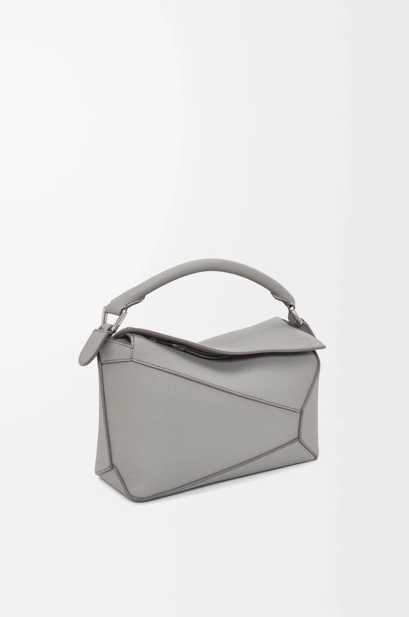 borsa puzzle edge piccola in morbida pelle di vitello granata grigio perla