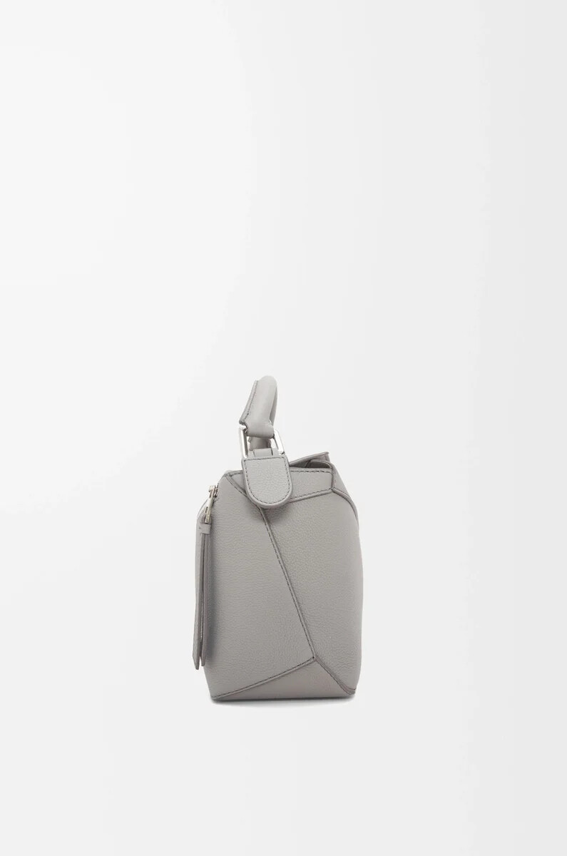 borsa puzzle edge piccola in morbida pelle di vitello granata grigio perla