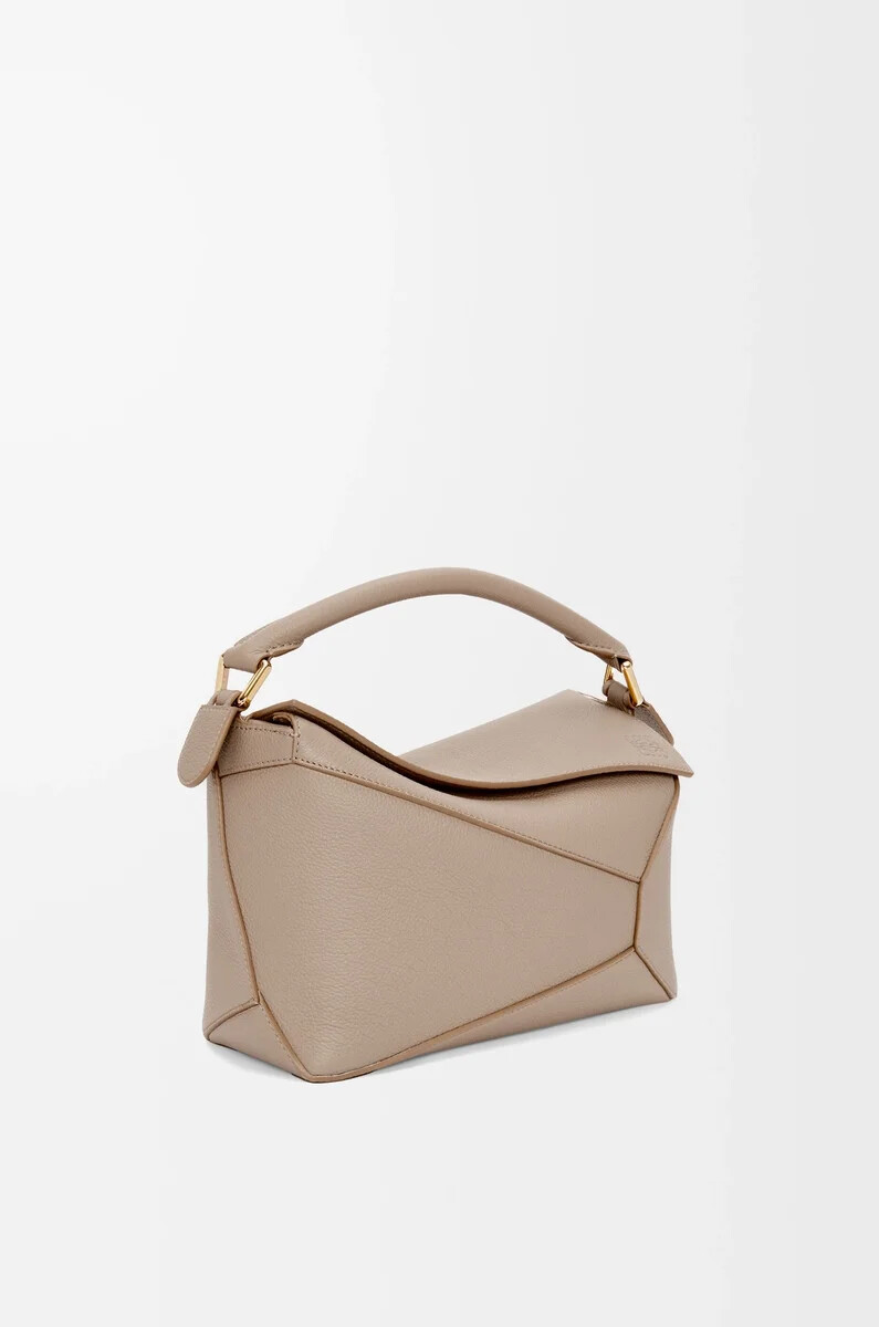 borsa puzzle edge piccola in morbida pelle di vitello granata sabbia