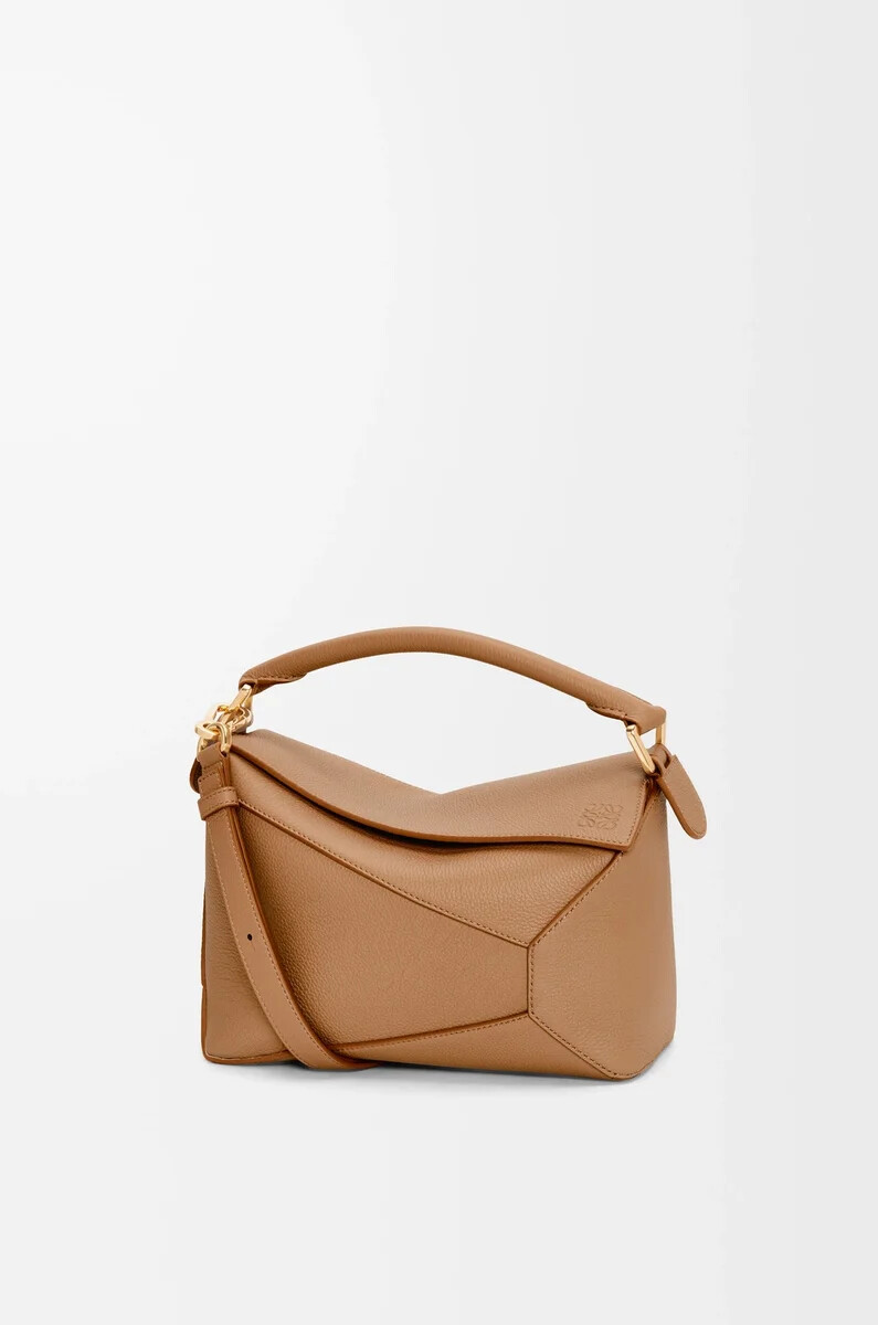 borsa puzzle edge piccola in morbida pelle di vitello grana toffee