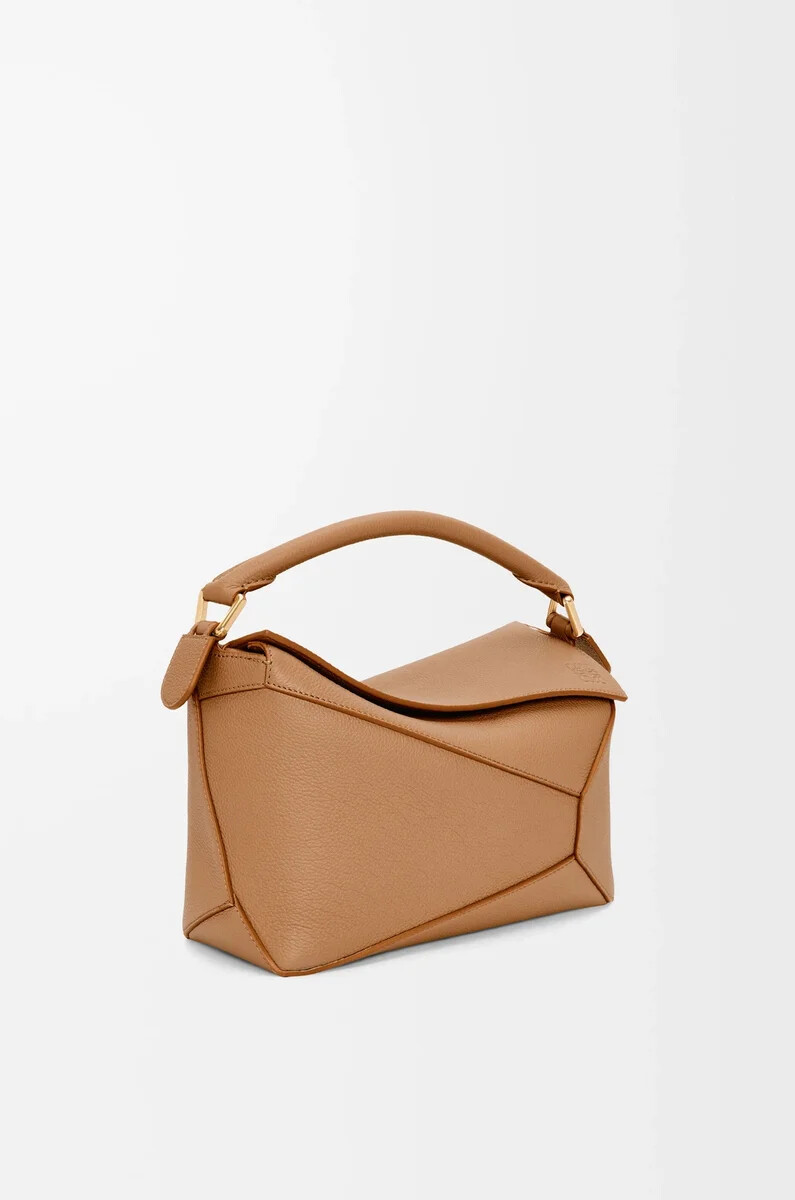 borsa puzzle edge piccola in morbida pelle di vitello grana toffee