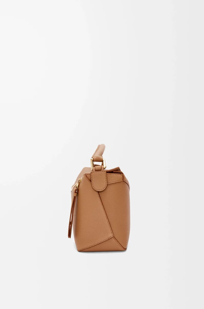 borsa puzzle edge piccola in morbida pelle di vitello grana toffee