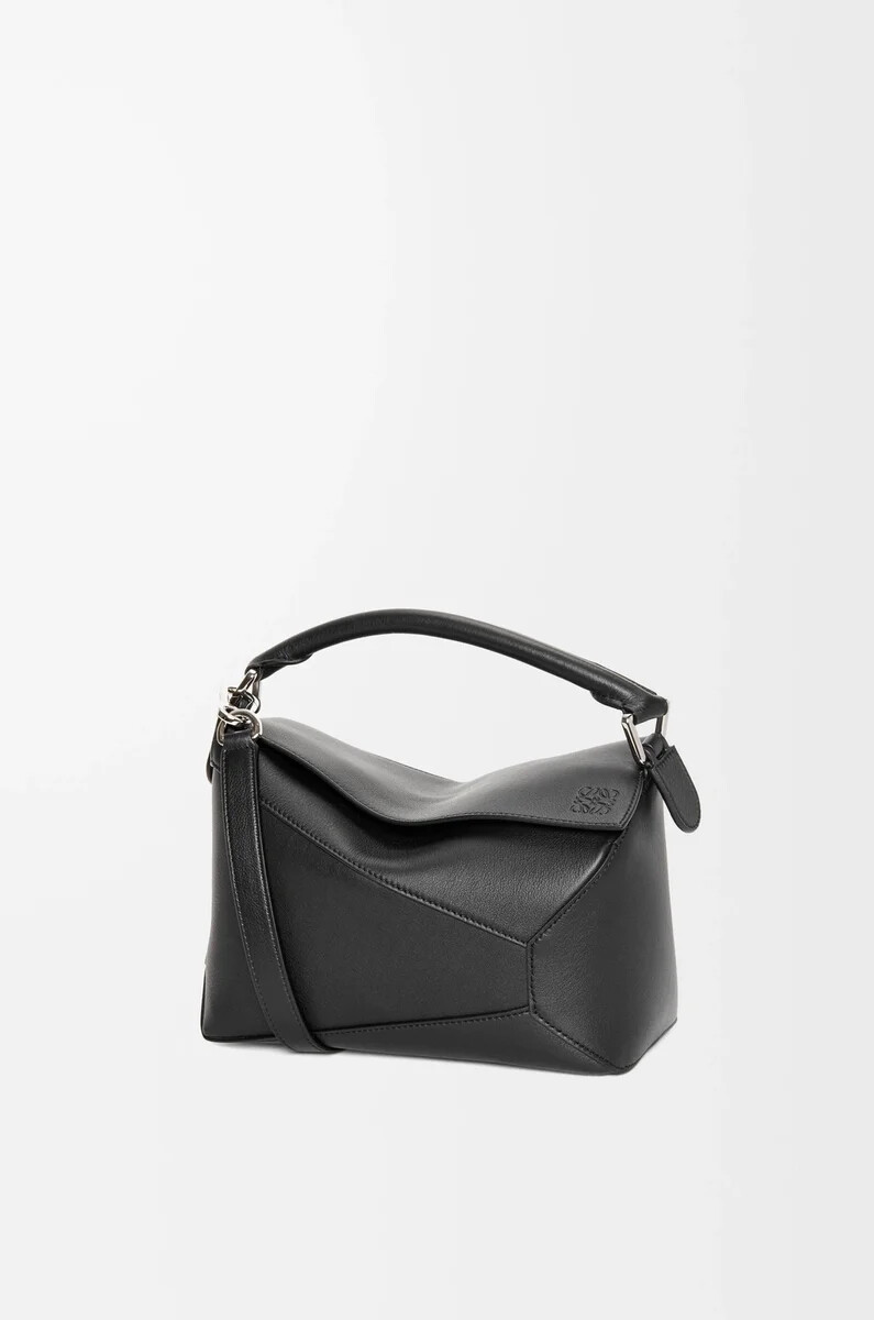 borsa puzzle edge piccola in pelle di vitello classica nero