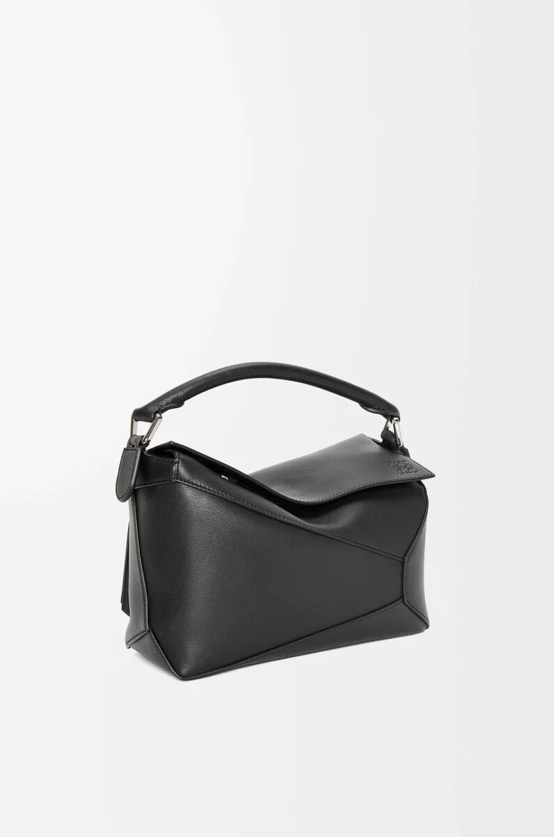 borsa puzzle edge piccola in pelle di vitello classica nero