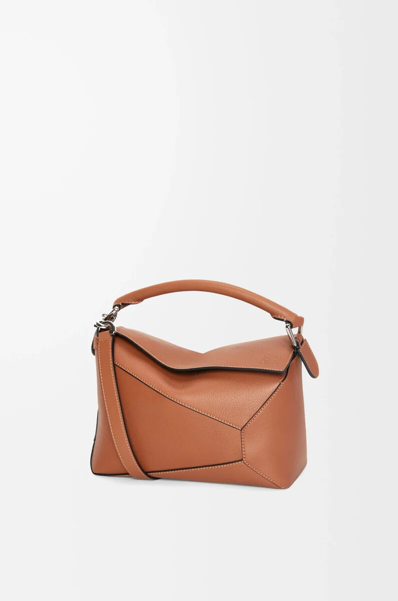 borsa puzzle edge piccola in pelle di vitello classica tan