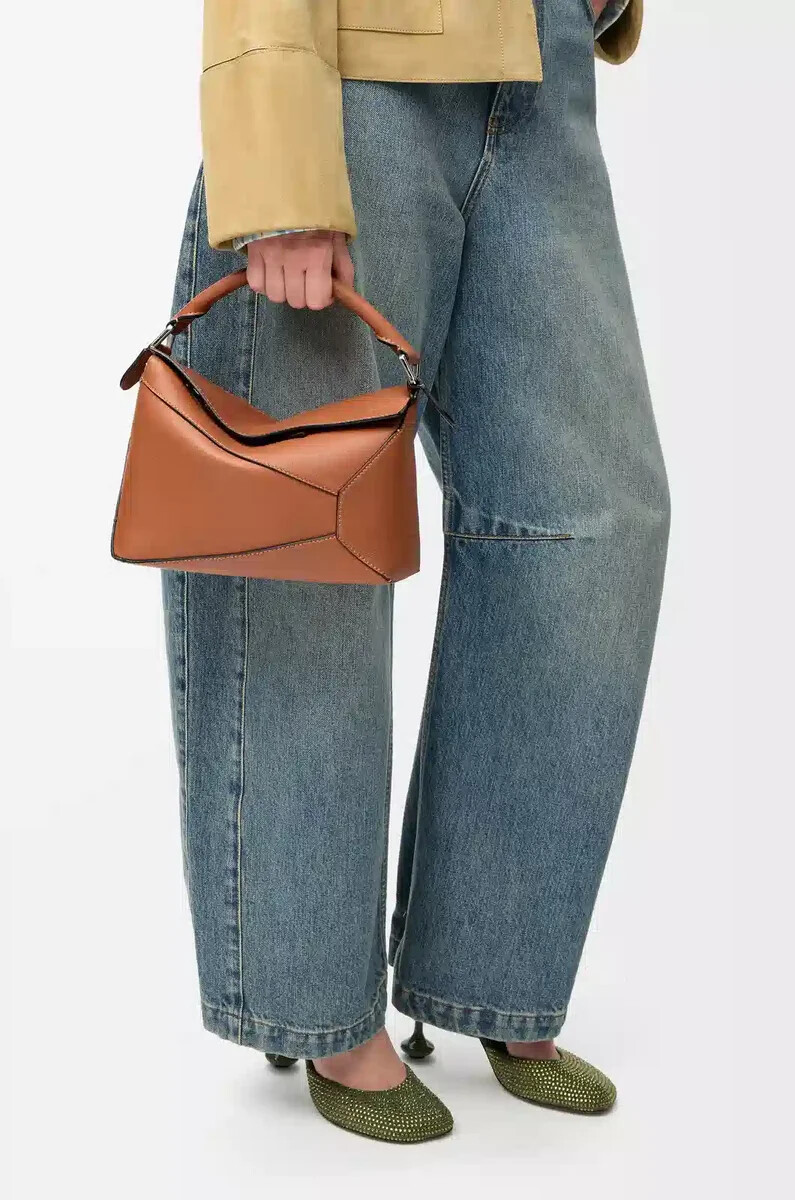 borsa puzzle edge piccola in pelle di vitello classica tan