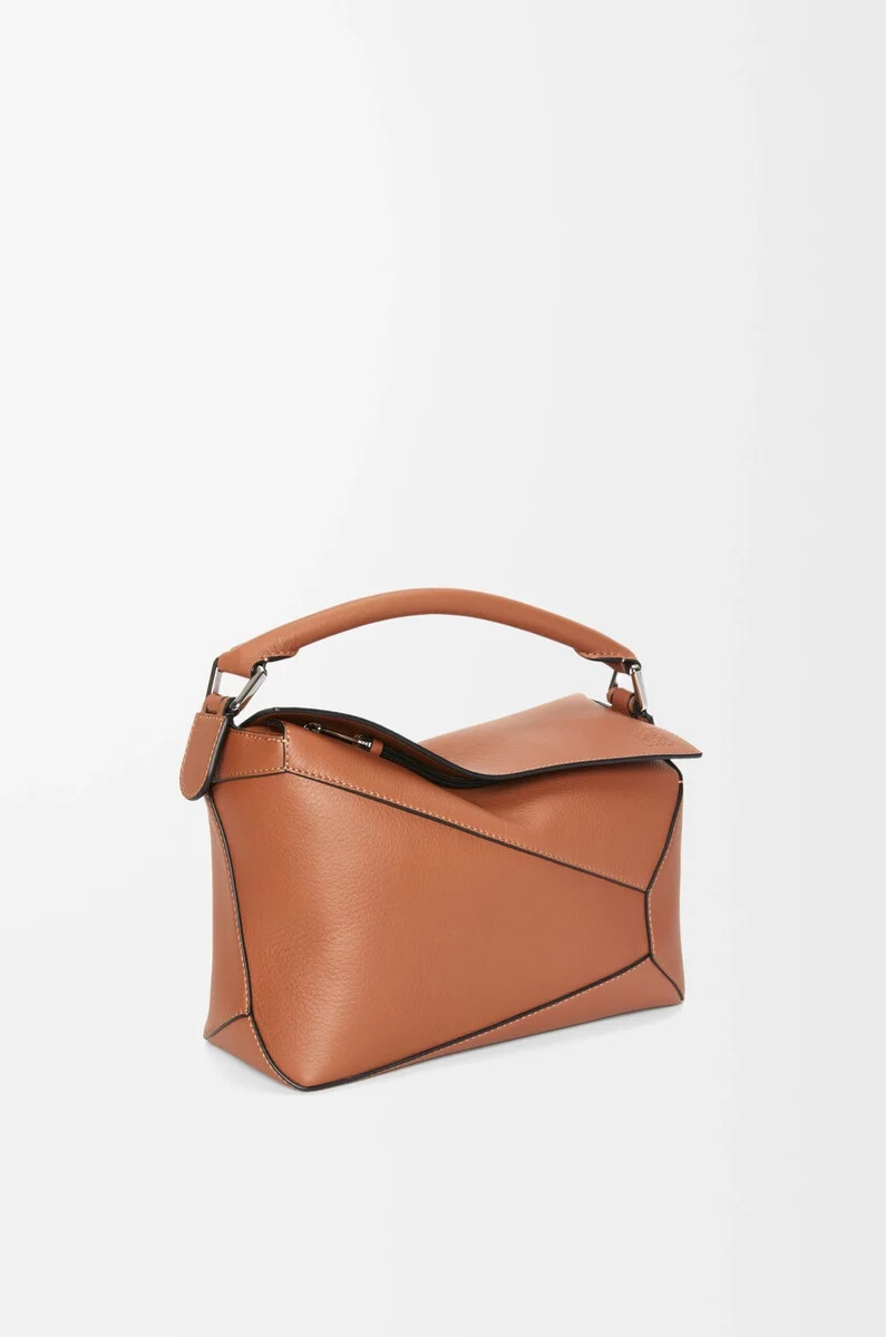 borsa puzzle edge piccola in pelle di vitello classica tan
