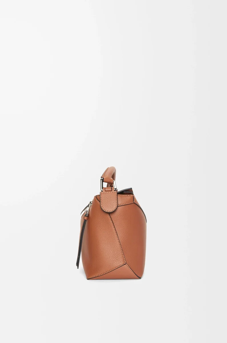 borsa puzzle edge piccola in pelle di vitello classica tan