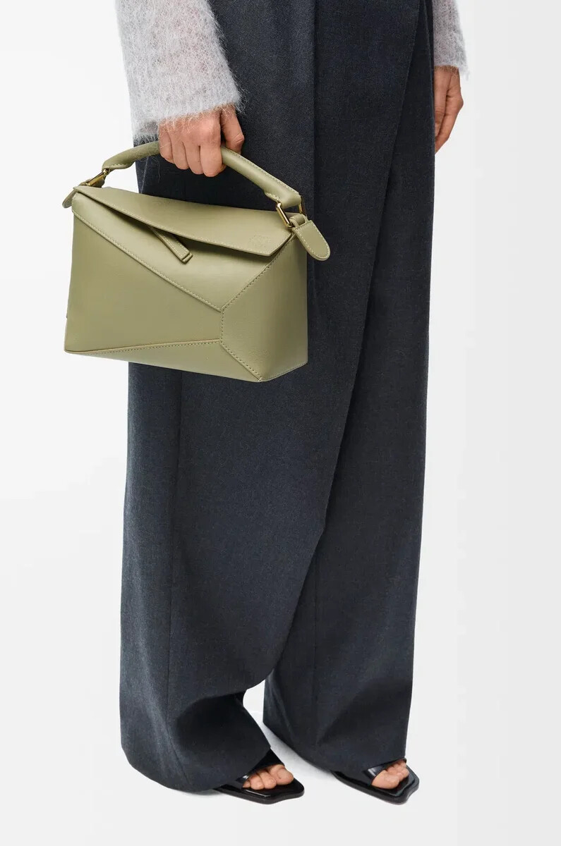 borsa puzzle edge piccola in vitello classico verde eucalipto