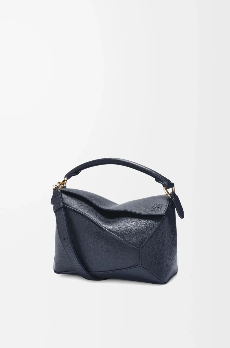 borsa puzzle edge piccola in morbida pelle di vitello grana deep navy