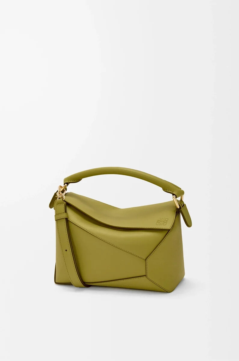 borsa puzzle edge piccola in pelle di vitello classica light moss