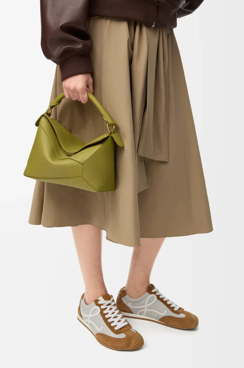 borsa puzzle edge piccola in pelle di vitello classica light moss