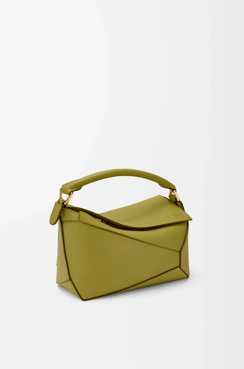 borsa puzzle edge piccola in pelle di vitello classica light moss