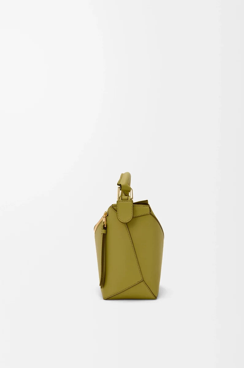 borsa puzzle edge piccola in pelle di vitello classica light moss