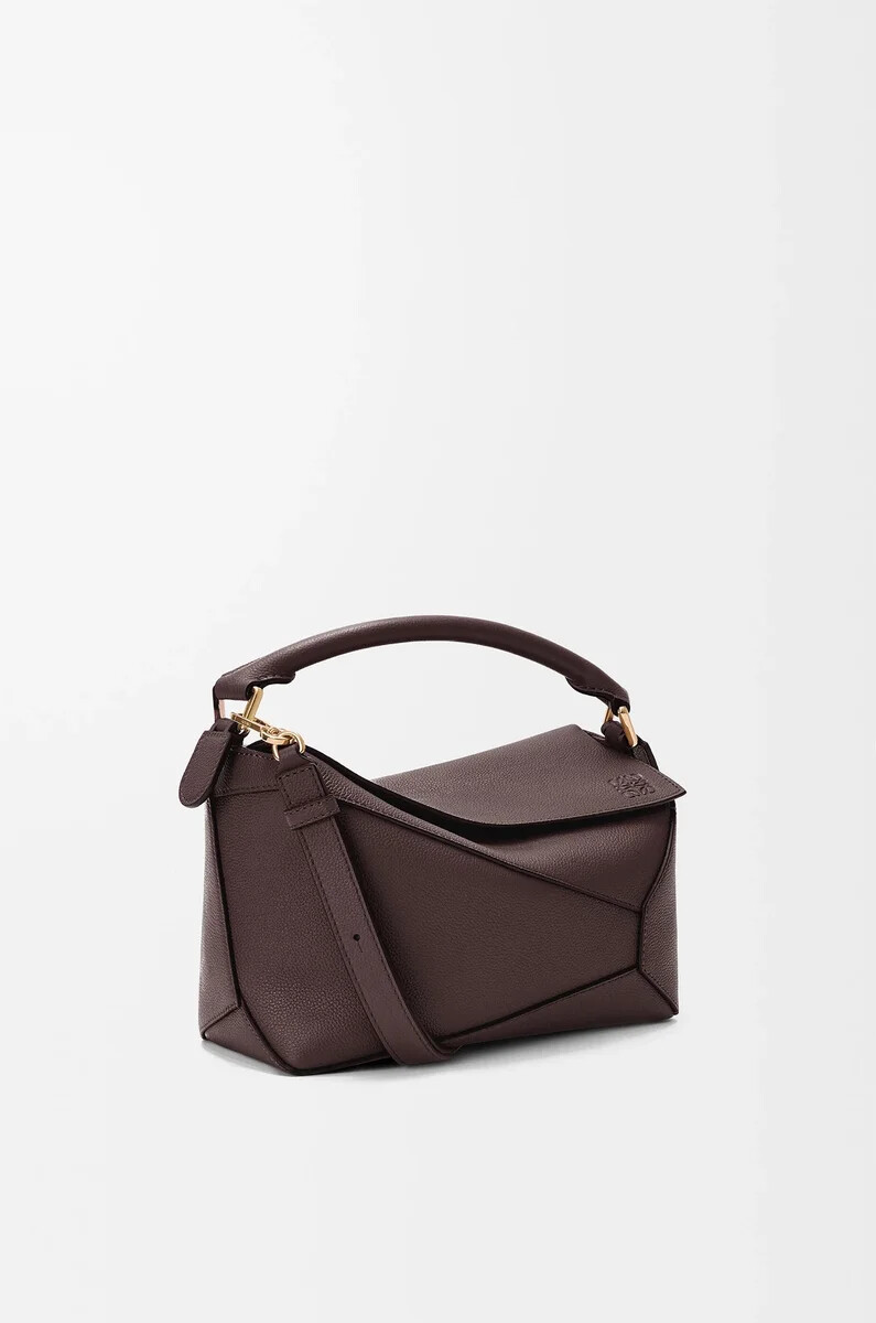 borsa puzzle edge piccola in morbida pelle di vitello granata castagna scura