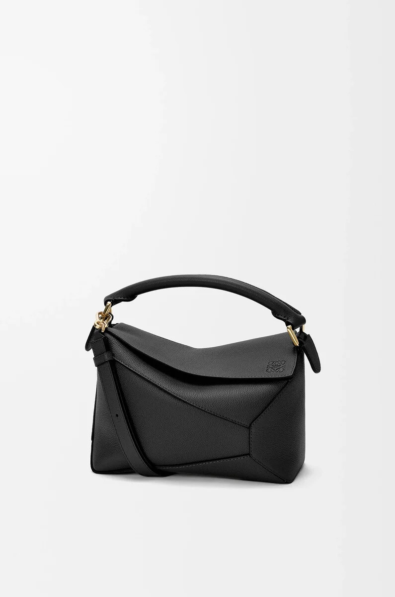 borsa puzzle edge piccola in morbida pelle di vitello granata nero