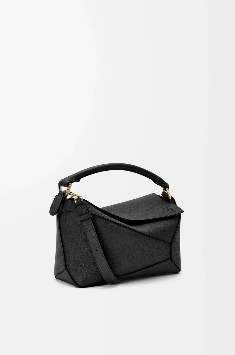 borsa puzzle edge piccola in morbida pelle di vitello granata nero