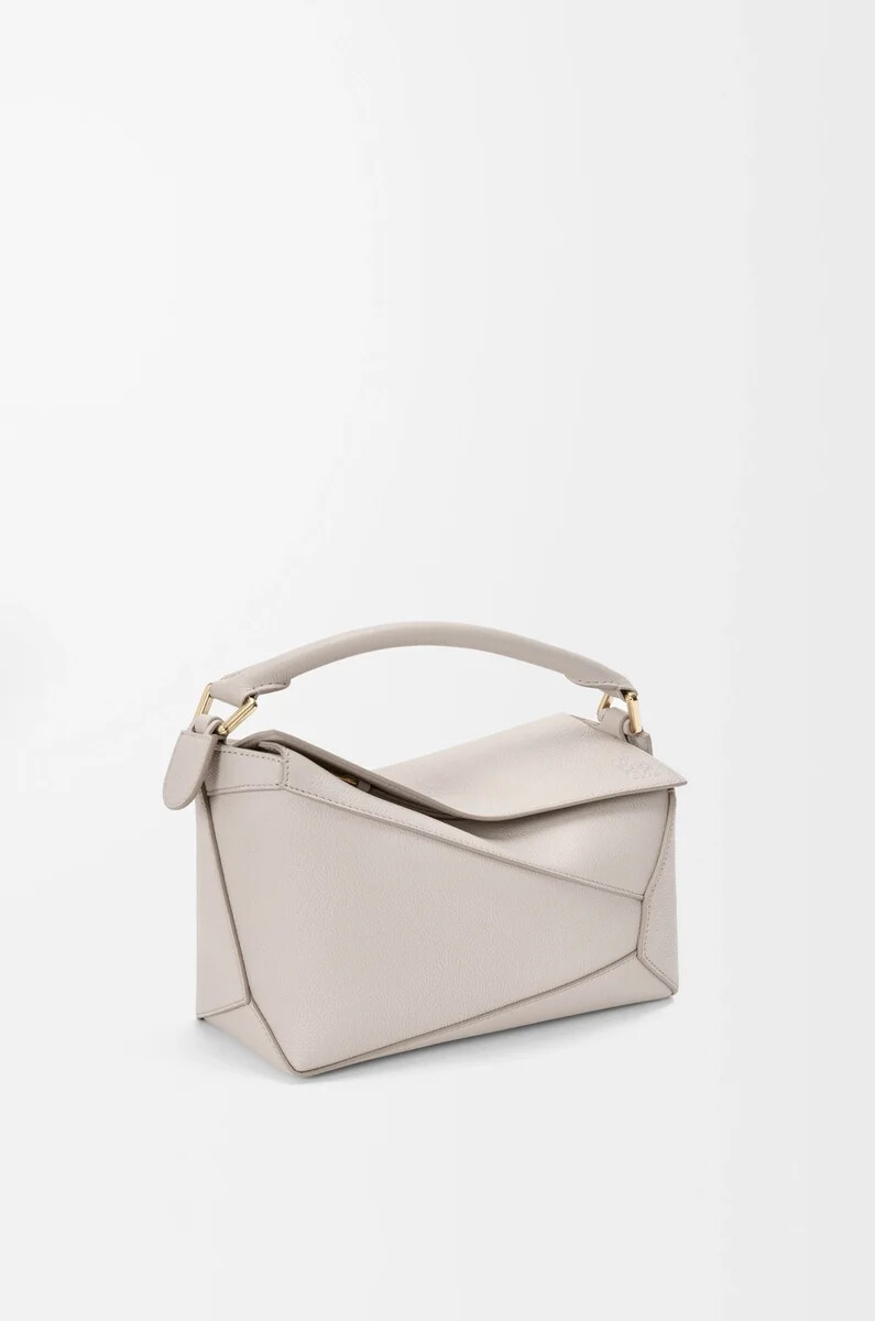 borsa puzzle edge piccola in morbida pelle di vitello grana light ghost