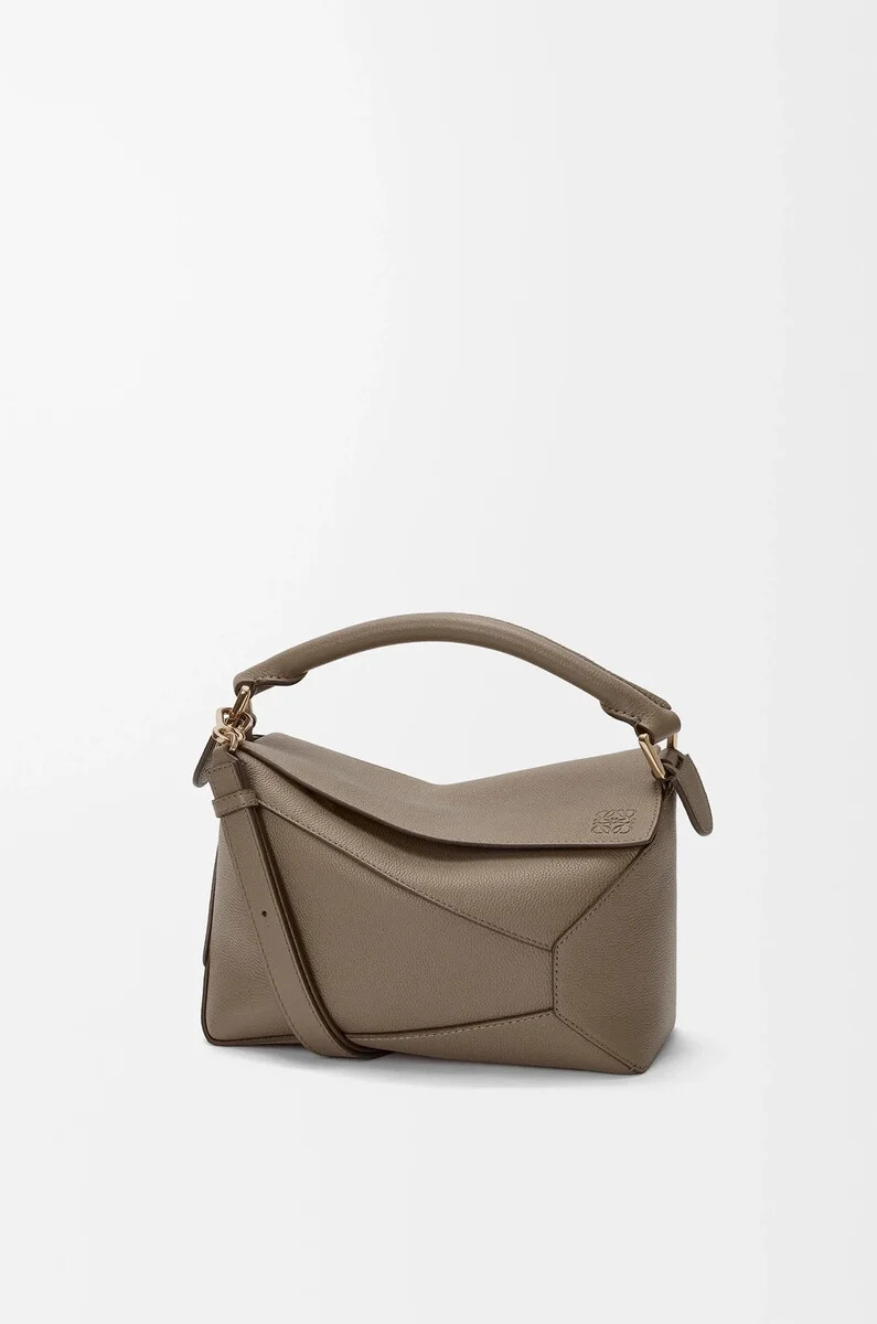 borsa puzzle edge piccola in morbida pelle di vitello grana taupe