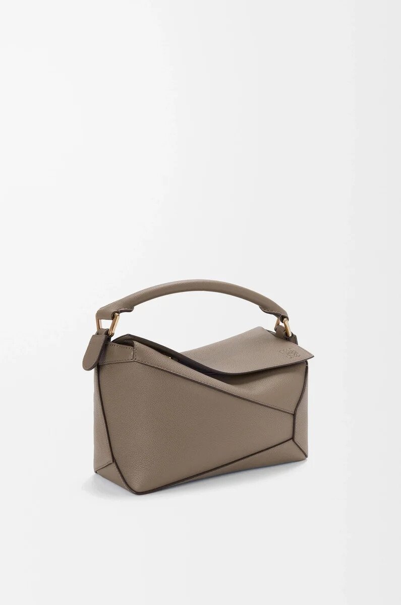 borsa puzzle edge piccola in morbida pelle di vitello grana taupe