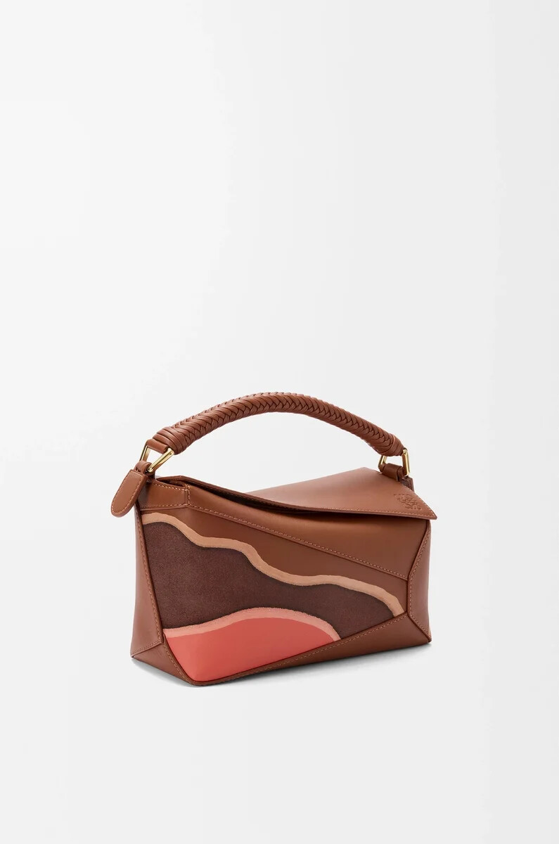 borsa puzzle edge landscape piccola in nappa di vitello pecanparrot pink
