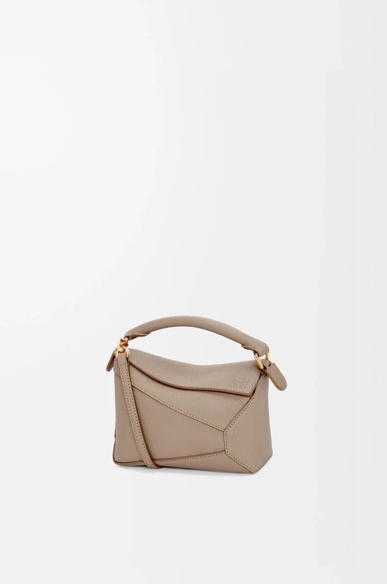 borsa mini puzzle edge in morbida pelle di vitello grana sabbia