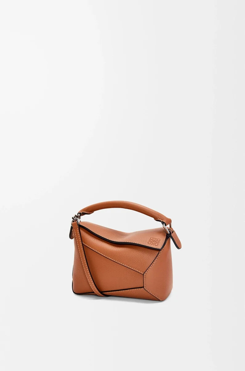 borsa mini puzzle edge in pelle di vitello classica tan